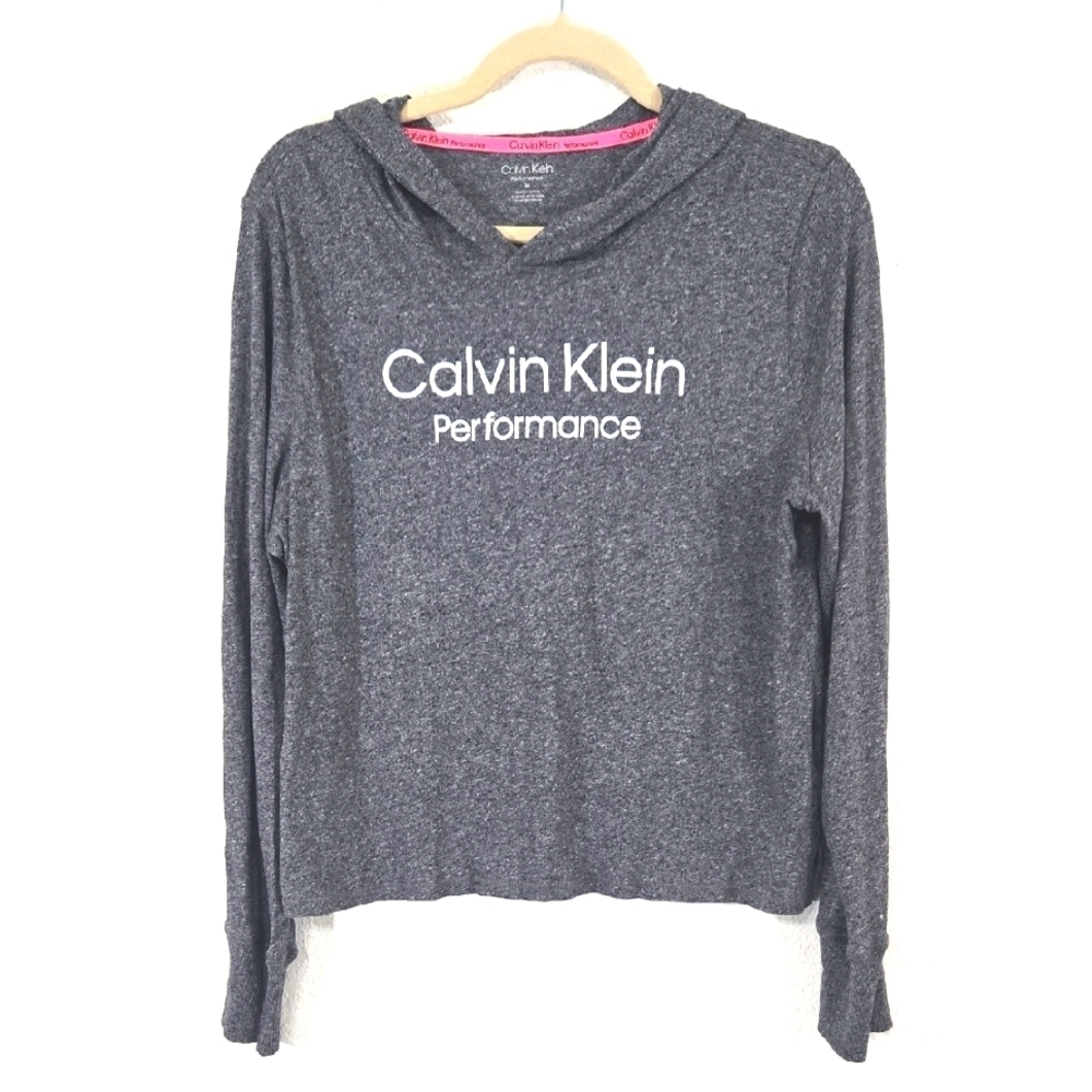 Calvin Klein Performance Gray/White Hooded Lightweight Long Sleeve Top, size M